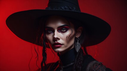 Portrait of a beautiful halloween witch, Generative AI