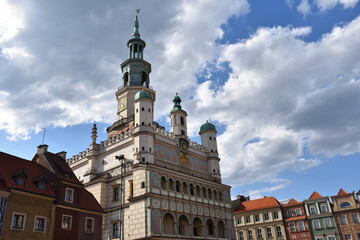 Fototapeta na wymiar Poznan town hall, Poland, medieval historical landmark in old Polish town