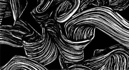 Swirled and curled stripes and brush strokes texture. Marble or acrylic atrwork imitation. Cool and swirly background. Abstract vector illustration. Black isolated on white. EPS10 