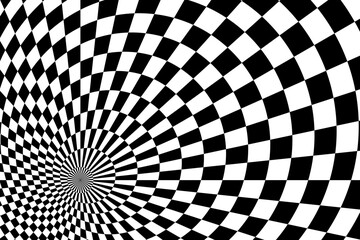 Vector abstract checkered background. Simple illustration with optical illusion, op art.