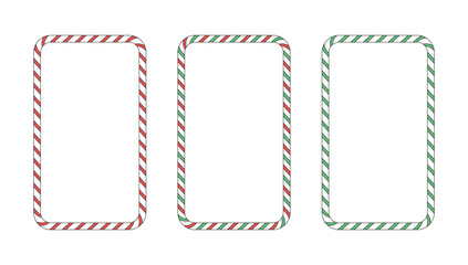 Christmas set of rectangular frames with candy cane patterns. Vector elements isolated on white background. Vertical banner. - 630484032