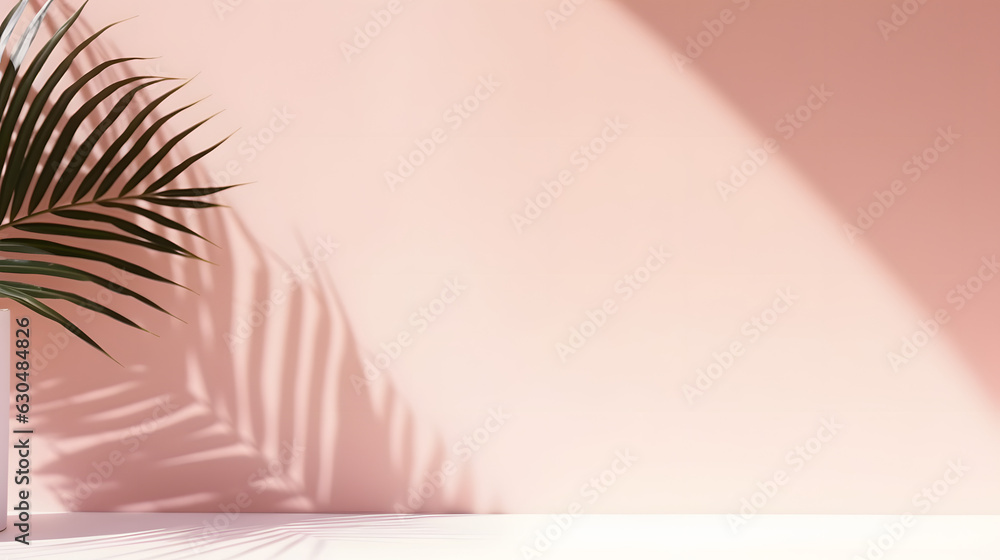 Aufkleber blurred shadow from palm leaves on the pink wall. minimal abstract background for product presentati