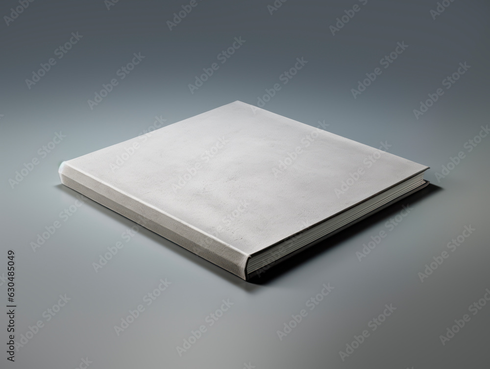 Poster A blank book on a gray background with copy space for text. Generative AI