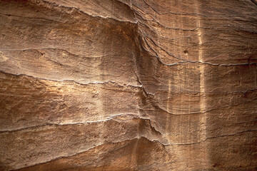 View of the canyon and the high, winding, mountain walls of the canyon. Petra, Jordan