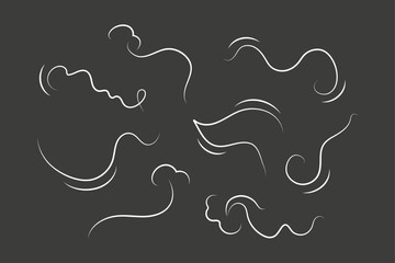 Outline drawing of a breath of wind.Wind blow set in line style.Wave flowing illustration with hand drawn doodle cartoon style.