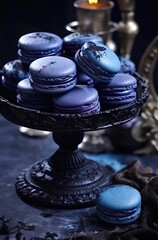 Delicious macarons on a dark background. Selective focus.