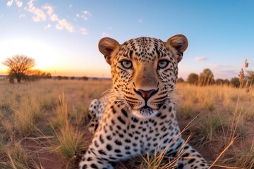 Leopard in the savannah - obrazy, fototapety, plakaty