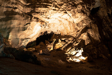  Old cave, (Shpella e Pellumbasit) near the city of Tirana, inside cave, stalactite