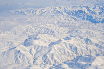 Aerial view of snow-capped Taurus mountains in Turkey
