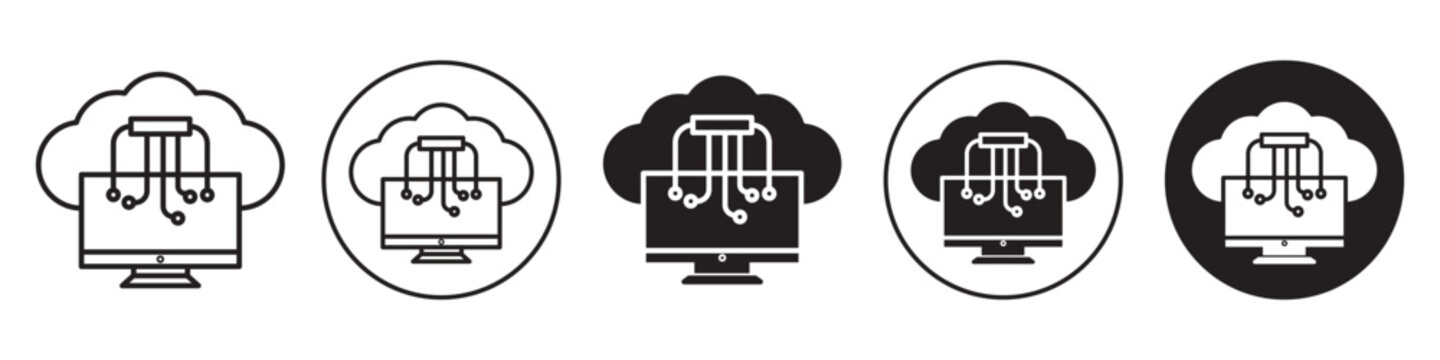 Cloud computing symbol Icon set collection. Data base server for fast digital download transfer of system through internet block chain technology. Ease of file storage information hosting in SQL