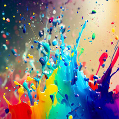 Detail of macro splash of ink with several colors and movement