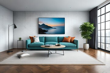 Naklejka na ściany i meble modern living room generated by AI technology 