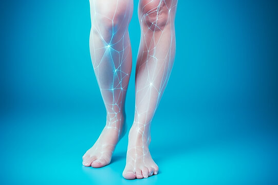 Endovenous laser surgery on a woman's leg. Medical surgery of varicose veins of female legs.