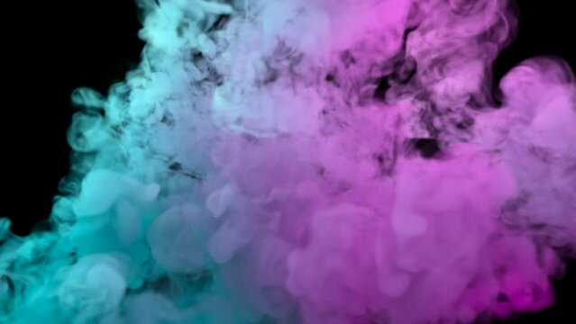 Neon back lit billowing smoke explosion on an alpha background in 4K at 30fps