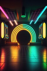 Futuristic neon grunge stage room background