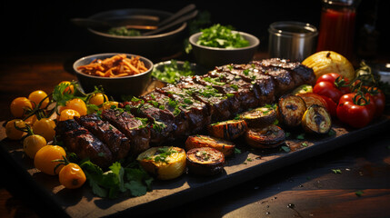 Naklejka premium Appetizing Churrasco BBQ. Generative AI.