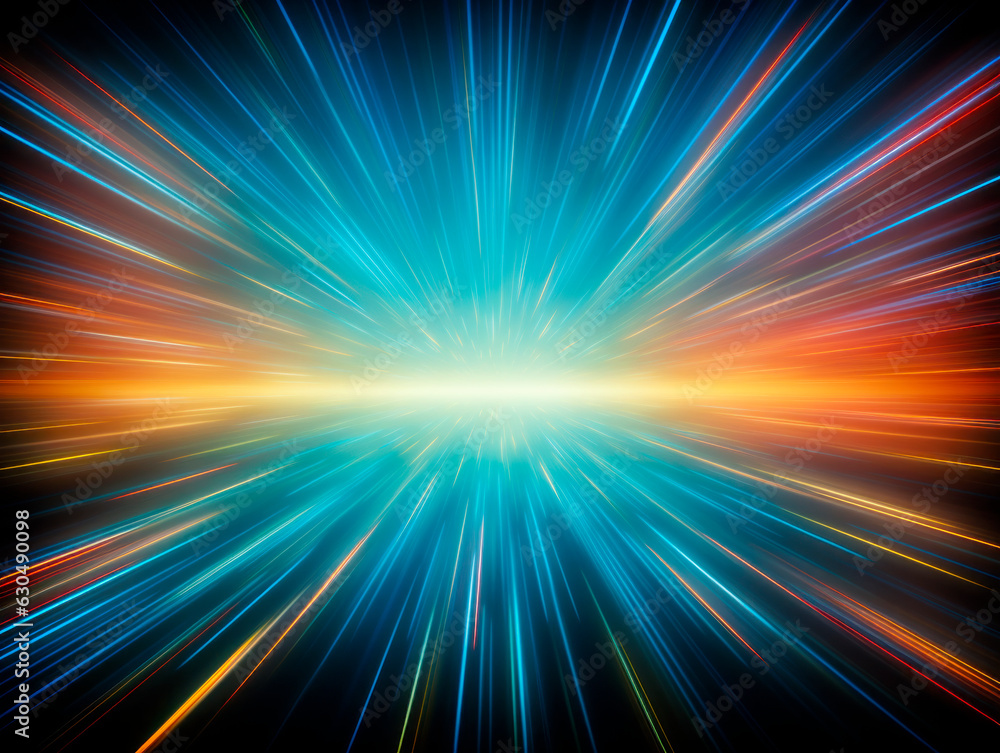 Poster abstract background with blue and orange rays and space for your text. generative ai