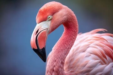 Flamingo in the park, close up of head and neck