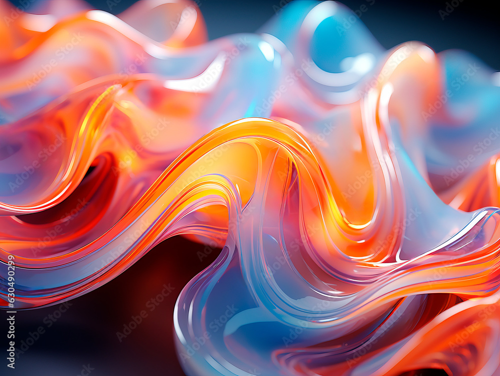 Poster abstract background with smooth wavy lines in blue and orange colors. generative ai