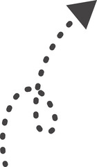 Curved hand drawn dotted arrow. Doodle outline black stroke. Simple cartoon swirl scribble