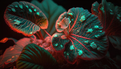 Neon Glowing Begonia Escargot Leaves