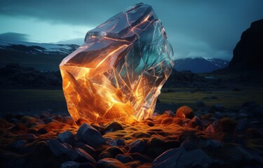 A fragment of a mineral glowing from the inside, a crystal.