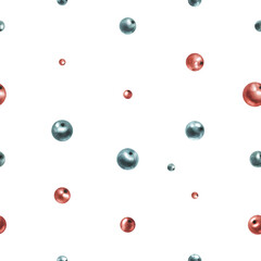 Blue and red decorative berries. Watercolor illustration hand drawn. Seamless simple pattern on a white background