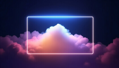 Abstract minimal background with yellow frame over purple clouds. Template for text