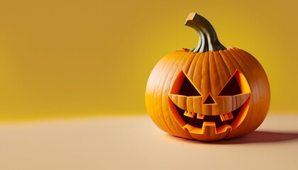 Halloween pumpkin on a yellow background, Halloween background, Generative AI