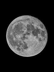 Full moon with sharp details on a black sky background
