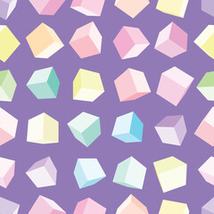 Three point perspective cube vector repeat pattern. Pastel colored 3D boxes illustration background.