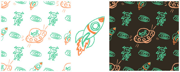 Fototapeta premium Set drawings with wax crayons. Print for cloth design, textile, fabric, wallpaper, wrapping paper