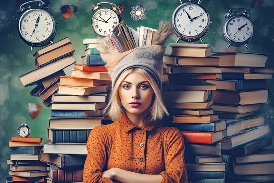 Tired woman overhelmed with chaos of papers and work