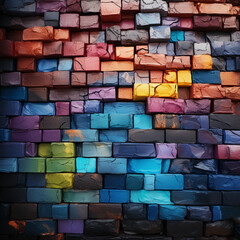 Brick Wall Background in LGBTQ Rainbow Colors. Generative AI.