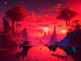 Fantasy world with red gradient color - AI Generative