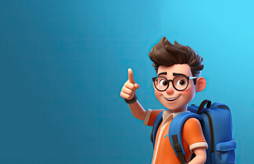 Cute Boy Pointing to Copy Space Going Back to School on a Blue Banner
