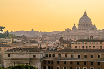 Fototapeta na wymiar Elevated view of rome's skyline with The dome of St. Peter's Basilica in the Vatican, rome, Italy