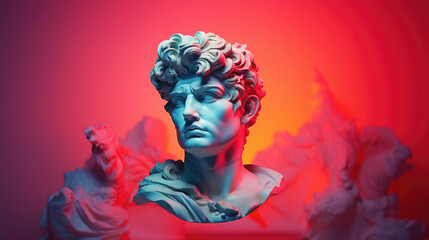 synthwave renaissance david statue on colorful red background