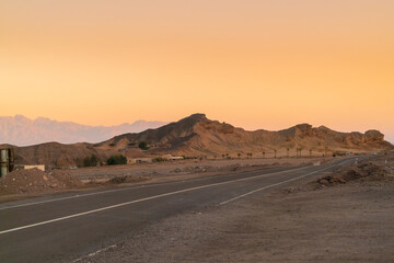 desert road in the mountains in Southern Sinai before sunset by Nuweiba, Egypt
