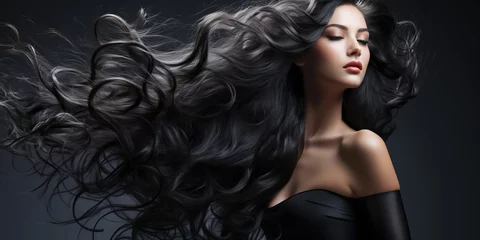  Young woman with healthy long black hair. Glossy wavy beautiful hair © LiliGraphie