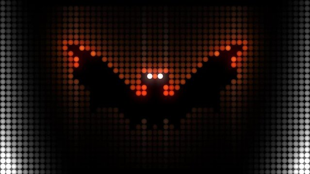 stylized many small dots pattern show bat animation with glowing eyes. Zoom effect for loop able halloween background