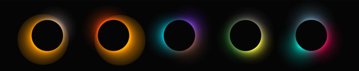 Set of circle illuminate light frames with color gradient