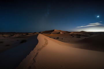 Fototapeta na wymiar Silent Splendor: Exploring the Enigmatic Sahara Desert's Nighttime Mystique, ai generative