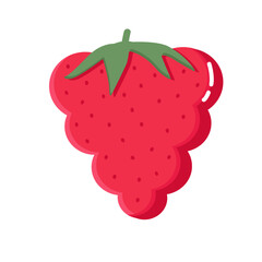 Cute sweet juicy raspberry in cartoon style isolated on white background. Single closeup raspberries