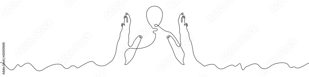 Poster idea line continuous drawing vector. one line a light bulb between the palms vector background. ligh