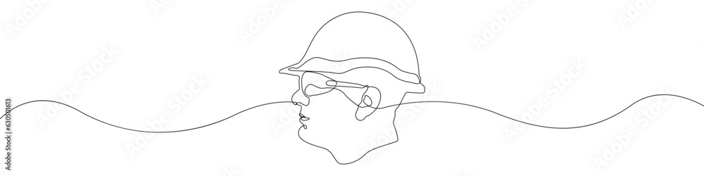 Poster a man's face line continuous drawing vector. one line the shape of the builder's face vector backgro