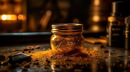 Wholesome Kitchen Essentials: Organic Spice Medley in a Glass Container for Healthy Cooking, Seasoning, and Refreshing Beverages, generative AI