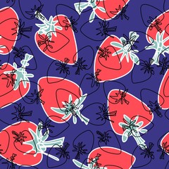 Summer cartoon line art berries seamless strawberry fruit pattern for wrapping paper and fabrics and kids clothes print