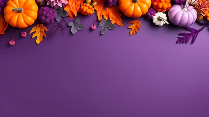 Fototapete 3D style pumpkins and autumn fruits on purple background © Doraway