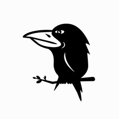 Raven with big beak black symbol isolated on white background
